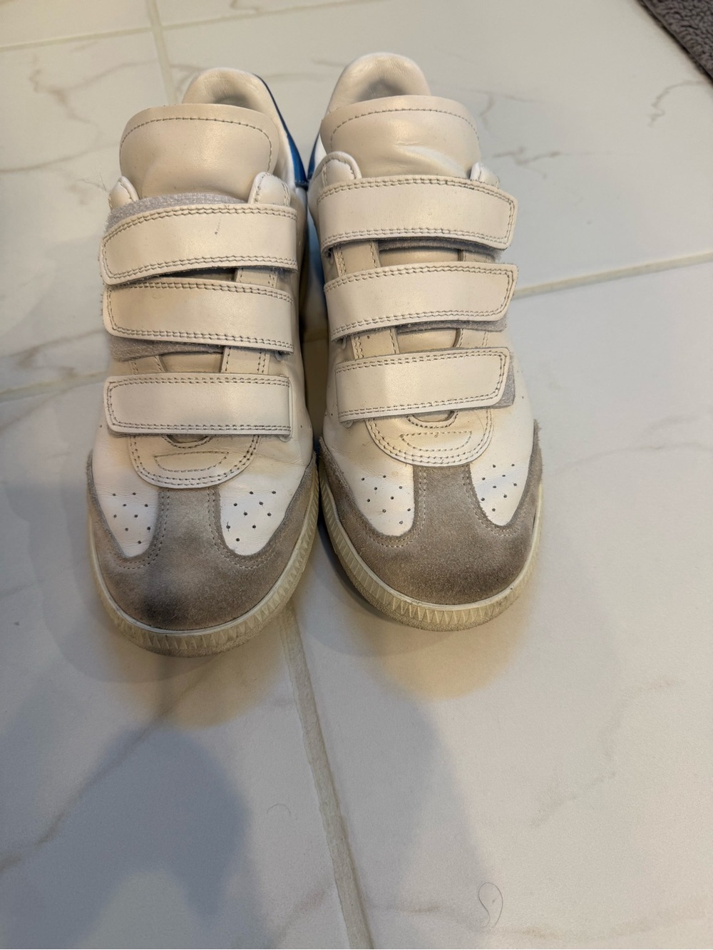 Isabel Marant White Leather Sneakers with Gray & Lilac Accents - Picture 3 of 4